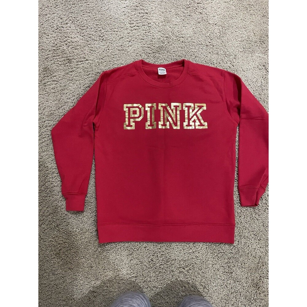 Women’s Victoria’s Secret PINK Red Sweatshirt M Medium Gold Letters